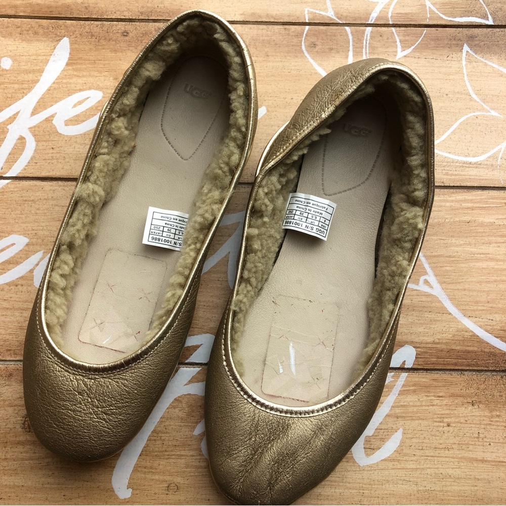 Ugg Metallic Gold Flats Size 8